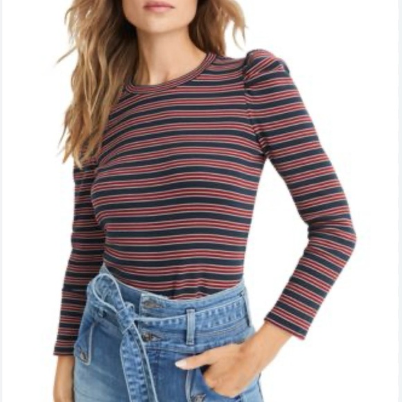 Veronica Beard Britney Striped Puff Sleeve Tee | Size XL         NWOT - Picture 1 of 6